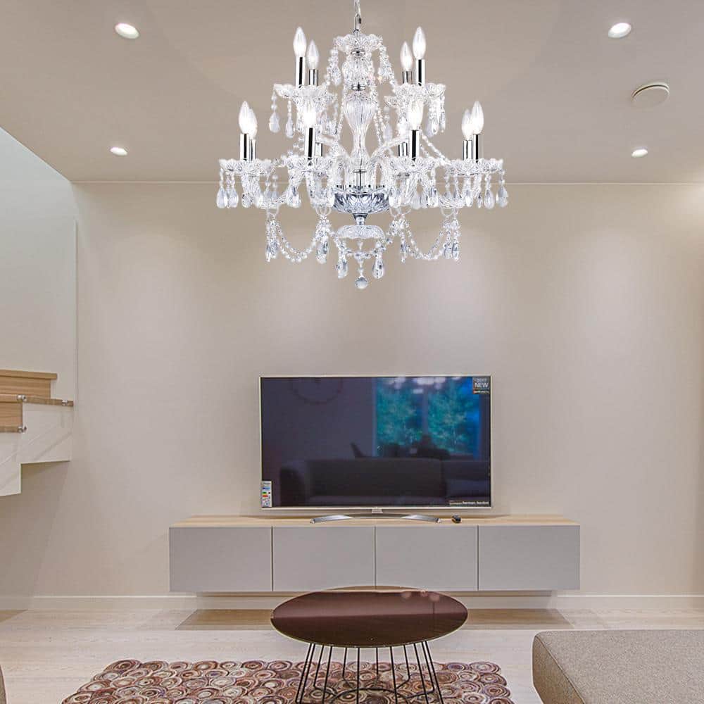 Chrome Mini Plug-in Candle Chandelier with Crystal Accents