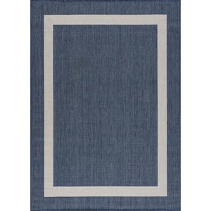 Blue/White 5 ft. x 7 ft. Bordered Indoor/Outdoor Area Rug