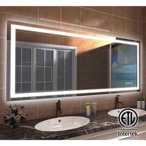 72 in. W x 32 in. H Rectangular Frameless LED Light Anti-Fog Wall Bathroom Vanity Mirror with Backlit and Front Light