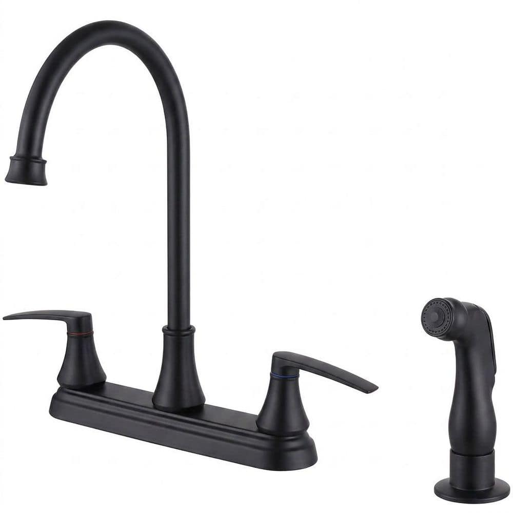 2-Handles Deck Mount 8 Inch Centerset Standard Kitchen Faucet with Side Sprayer 3 Hole or 4 Hole in Matte Black price history on PriceWatchPro