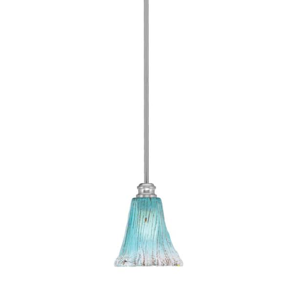 Unbranded Albany 60-Watt 1-Light Brushed Nickel Pendant Mini Pendant Light Fluted Teal Crystal Glass and Light Bulb Not Included