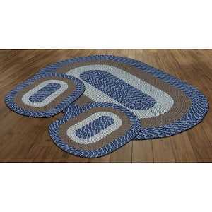 Country Braid Collection 3-Piece Chambray Stripe 100% Polypropylene Reversible Area Rug Set - (20"x30"/36"x60"/20"x30")