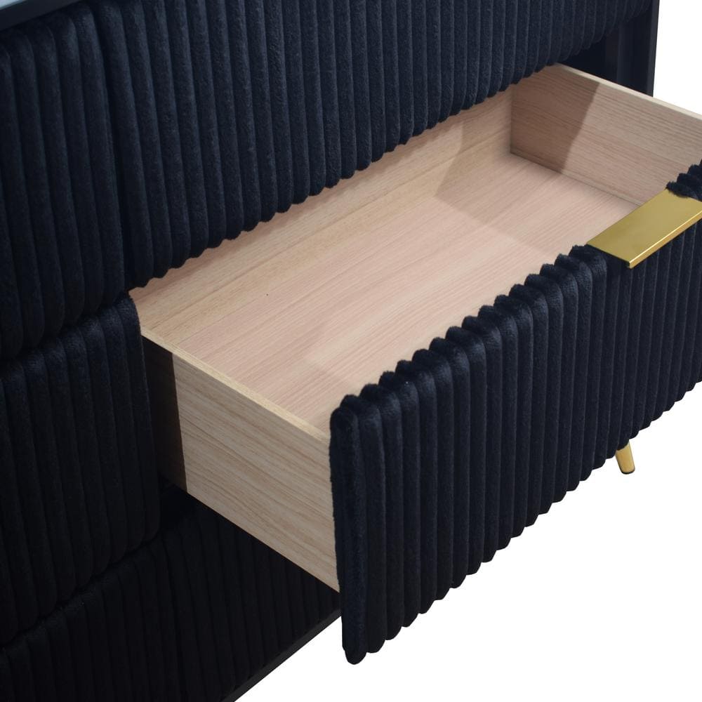 Kailani Black MDF Dresser with Mirror and Gold Accents