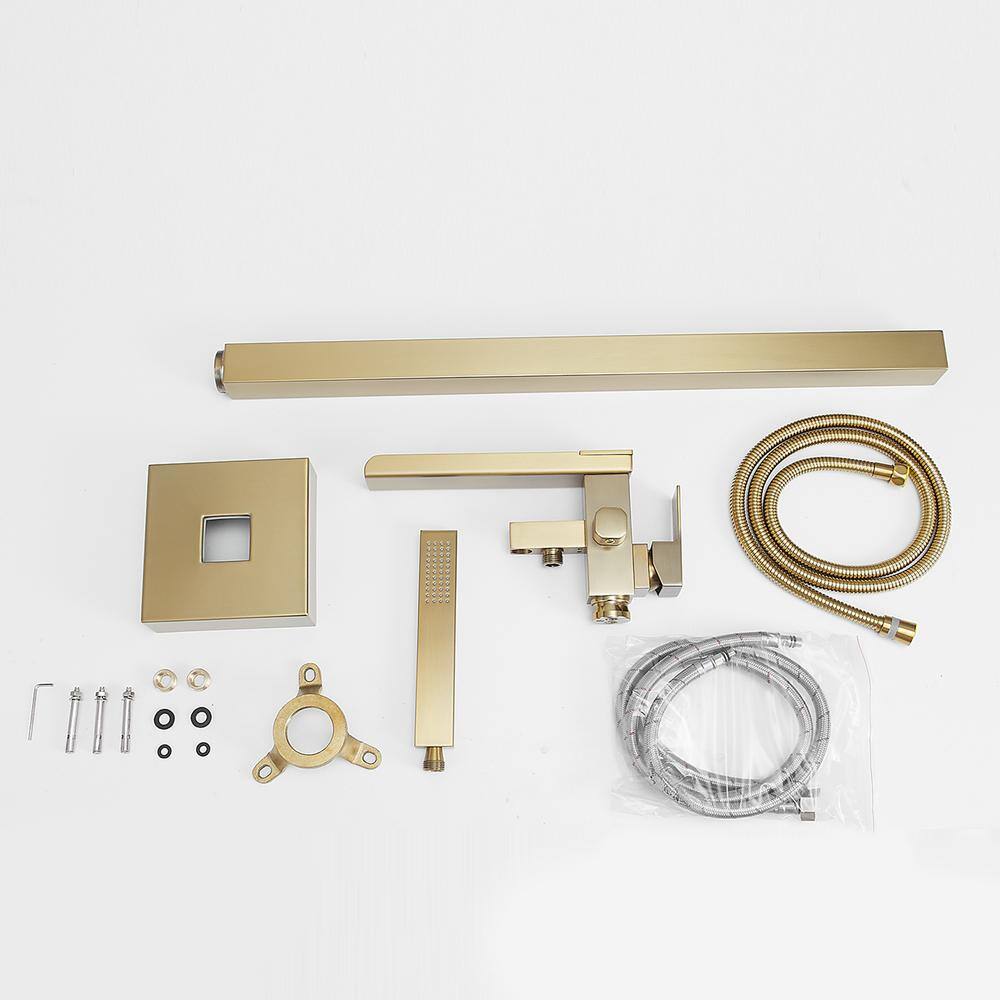 Brushed Gold Freestanding Tub Faucet with Handheld Shower