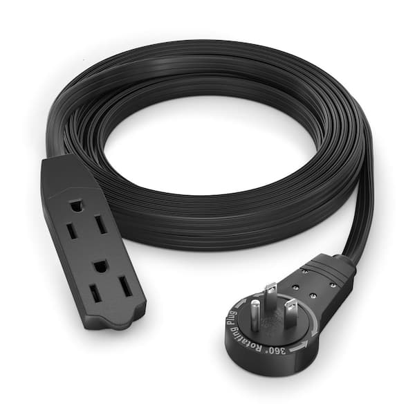 10 ft. 16/3 Light Duty Indoor Extension Cord with 360-Degree Rotating Flat Plug 3-Outlet, 13Amps, Black