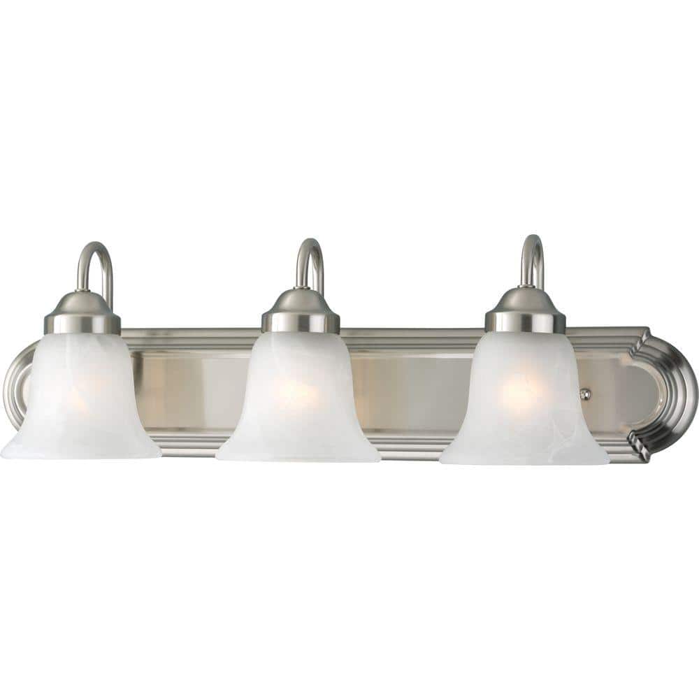 Three-Light Brushed Nickel Alabaster Glass Bath Vanity Light