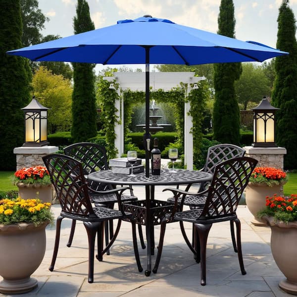 Maypex 9 ft. Steel 8-Rid Market Crank and Tilt Patio Umbrella in Royal Blue