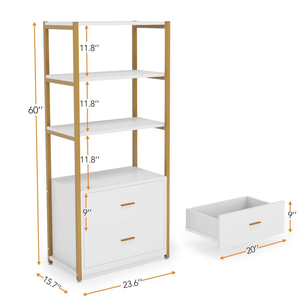 White and Gold 4-Tier Baker's Rack with Drawers