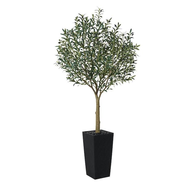 7 ft. Artificial Olive Tree Indoor/Outdoor w/ Black Planter - UV-Resistant Faux Plants for Home Office Living Room Decor