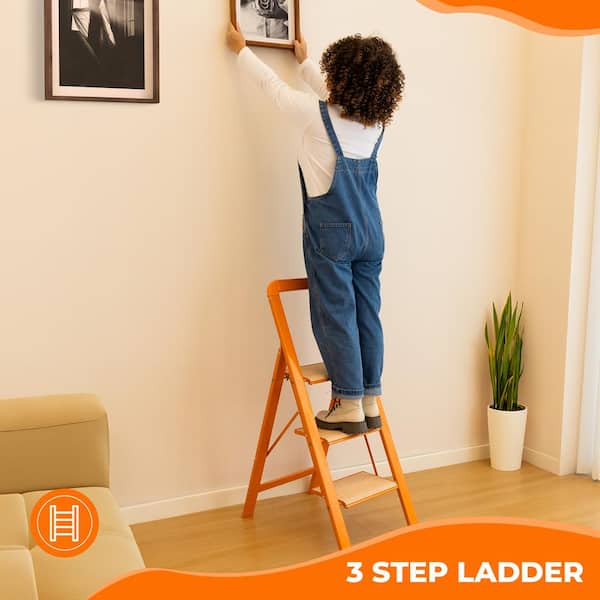 3-Step Reach Aluminium Foldable Step Stool with Wide Anti-Slip Pedals, 580 lbs. Capacity
