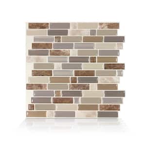 Crescendo Terra 9.73 in. W x 9.36 in. H Brown and Beige Peel and Stick Decorative Mosaic Wall Tile Backsplash (4-Pack)