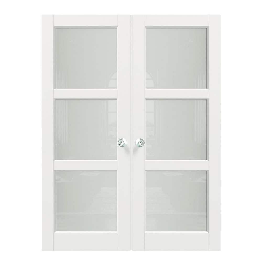60 in. x 80 in. MDF Composite, Primed, White, 3 Lite, Frosted Glass Interior Door Slab with Silver Sphere Doorknob price history on PriceWatchPro