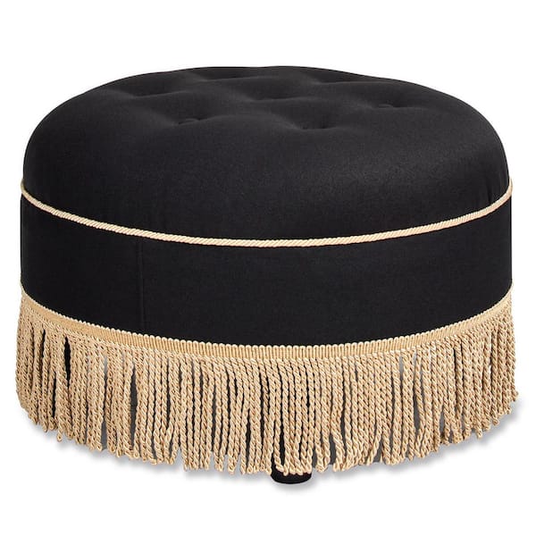 Jennifer Taylor Yolanda 24 in. Jet Black Velvet Upholstered Round Accent Medium Ottoman