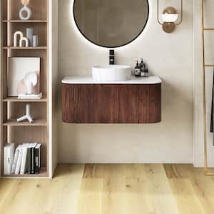 Yingze 24 in. Wall Mounted Single Sink Walnut Bath Vanity with