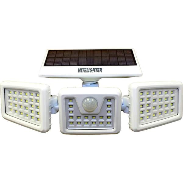 Nitelighter White Solar Powered Motion Activated Outdoor LED Area Spotlight with Daylight Sensor and 3 Adjustable Lamps