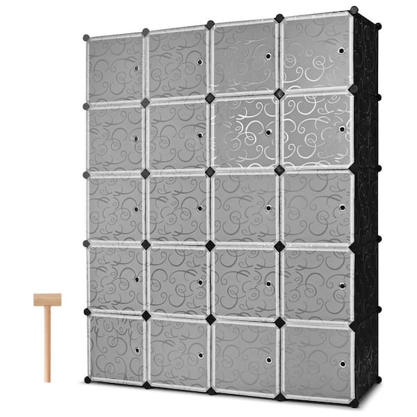 71 in. H x 57 in. W x 18.5 in. D Black Polypropylene Portable Closet with 20-Cubes