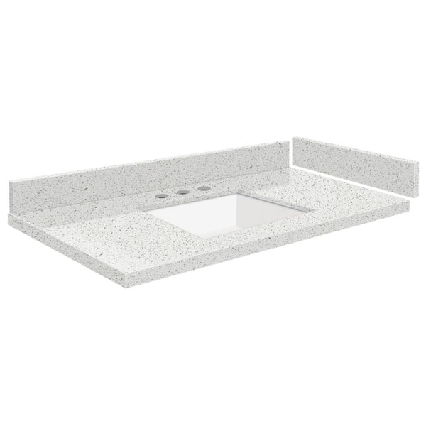 Transolid Silestone 34.5 in. W x 22.25 in. D Quartz Vanity Top in Stellar Snow with White Rectangular Single Sink