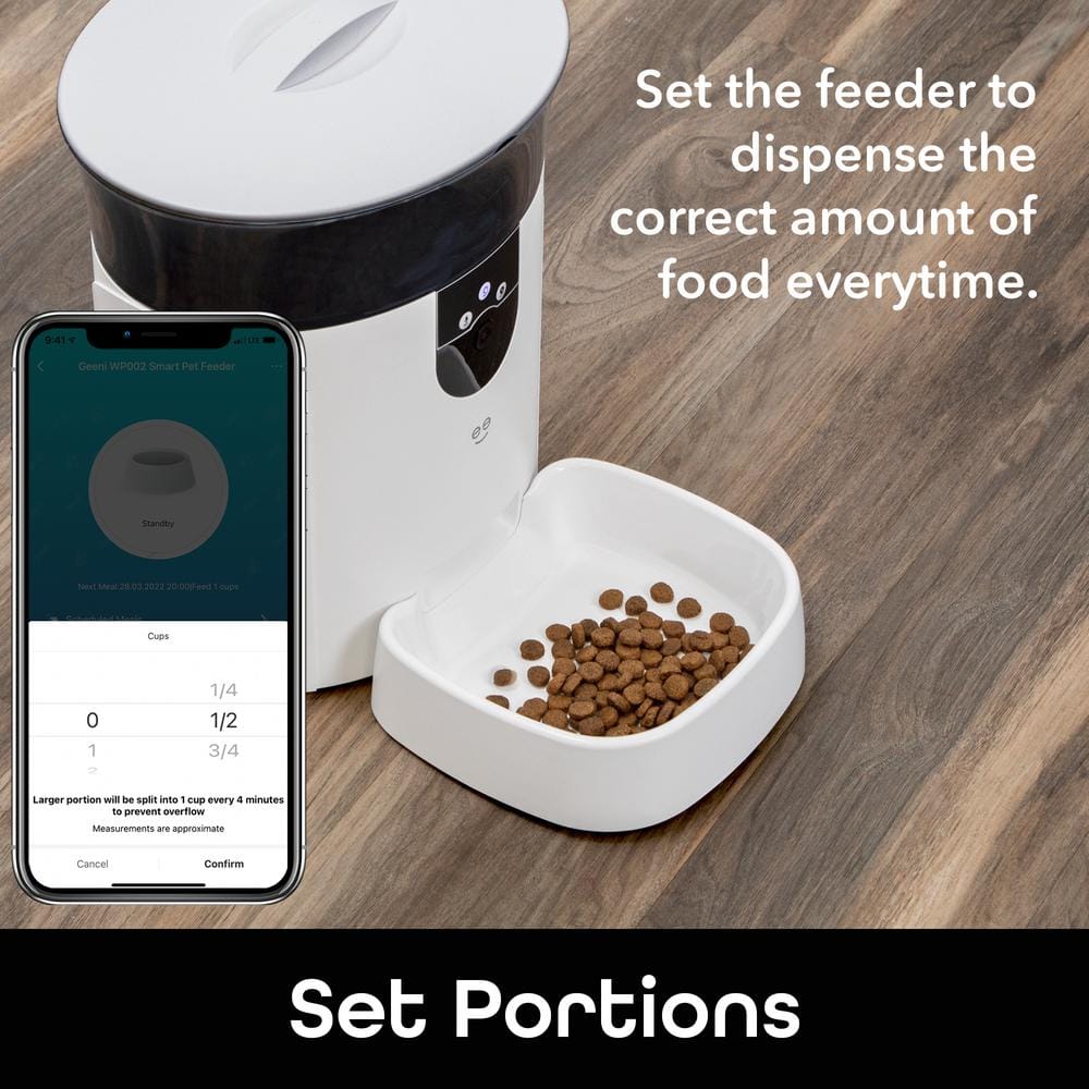Geeni 7L White Smart Pet Feeder with Camera and Voice Control