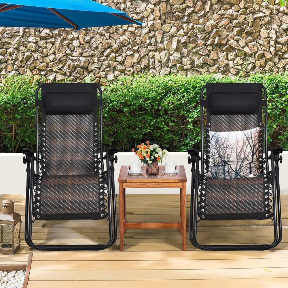 Brown Rattan Zero Gravity Recliner with Cushions and Arms