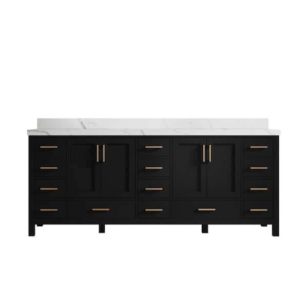 Willow Collections Malibu 84 in. W x 22 in. D x 36 in. H Double Sink Bath Vanity in Black with 2 in. Calcutta Laza Top