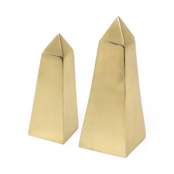 HomeRoots 11 in. Gold Metal Elongated Pyramid Geometric Decor (Set of 2)