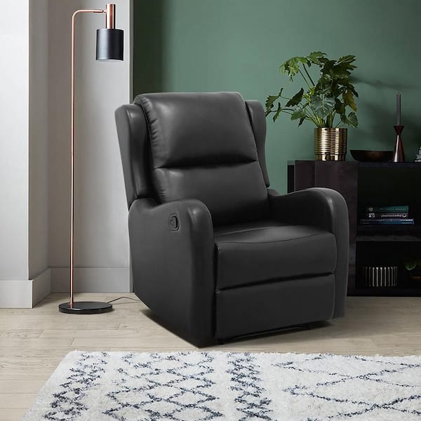Lazzara Laurel Black Faux Leather Manual Recliner 8527BLK-1 - The