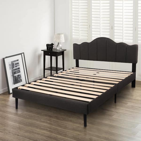 Molblly Queen Size Upholstered Platform Bed Frame, No Box Spring Needed  &Easy Assembly, with Headboard and Strong Wooden Slats Queen Bed Frame Gray