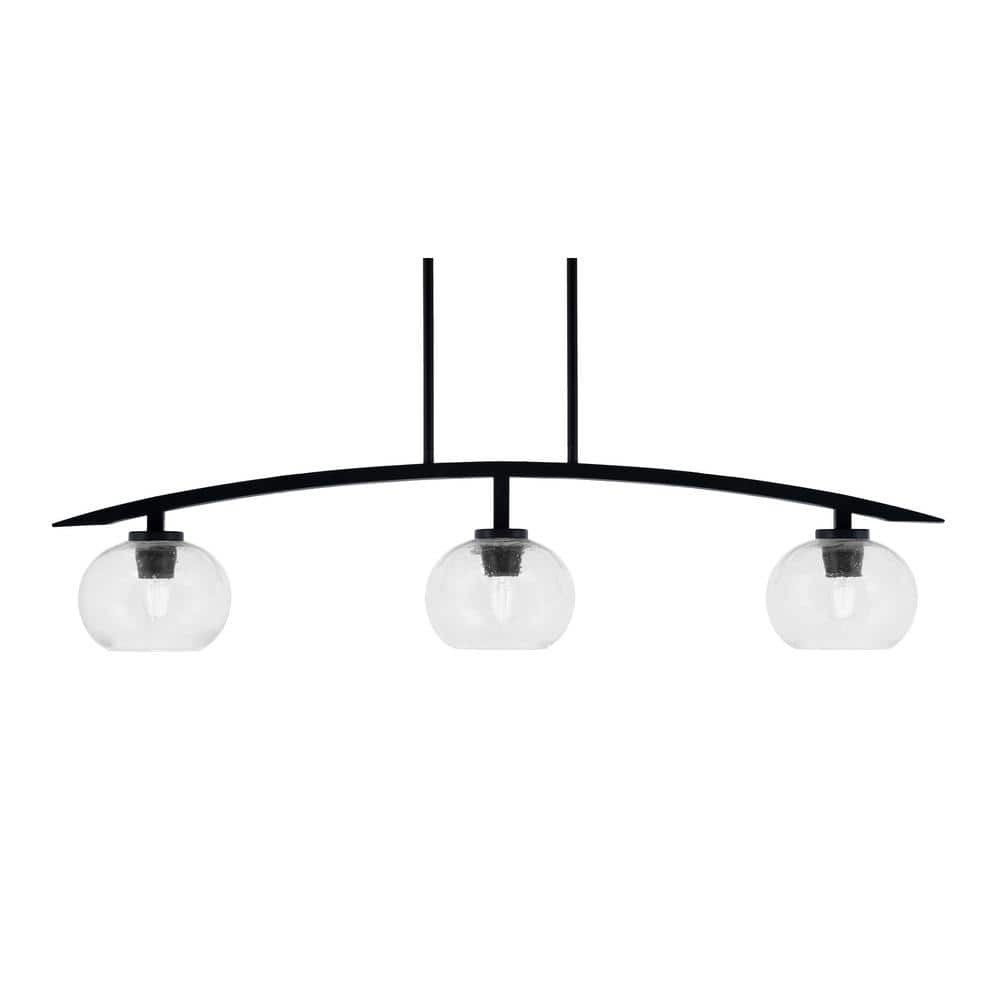 Siena 41.25 in. 3-Light Matte Black Chandelier with 7 in. Clear Bubble Glas