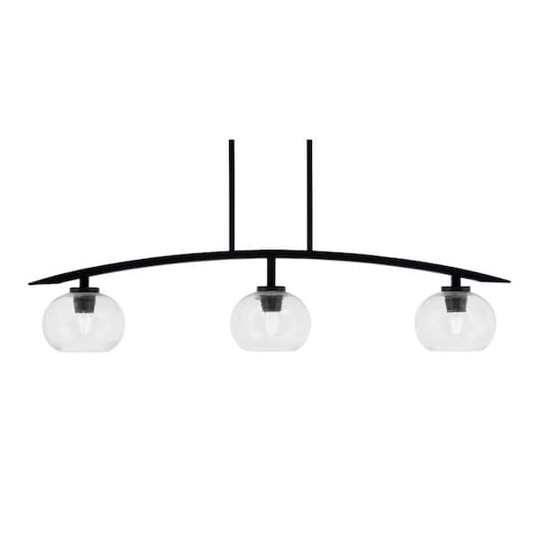 Unbranded Siena 41.25 in. 3-Light Matte Black Chandelier with 7 in. Clear Bubble Glass Shades No Bulbs Included