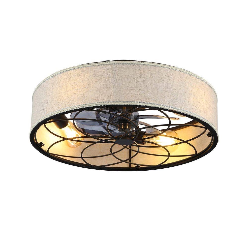 20 in. Fabric and Balck PC Blades Flush Mount Standard Modern Ceiling Fan With Lights, Remote (No Bulbs)-4E26 price history on PriceWatchPro