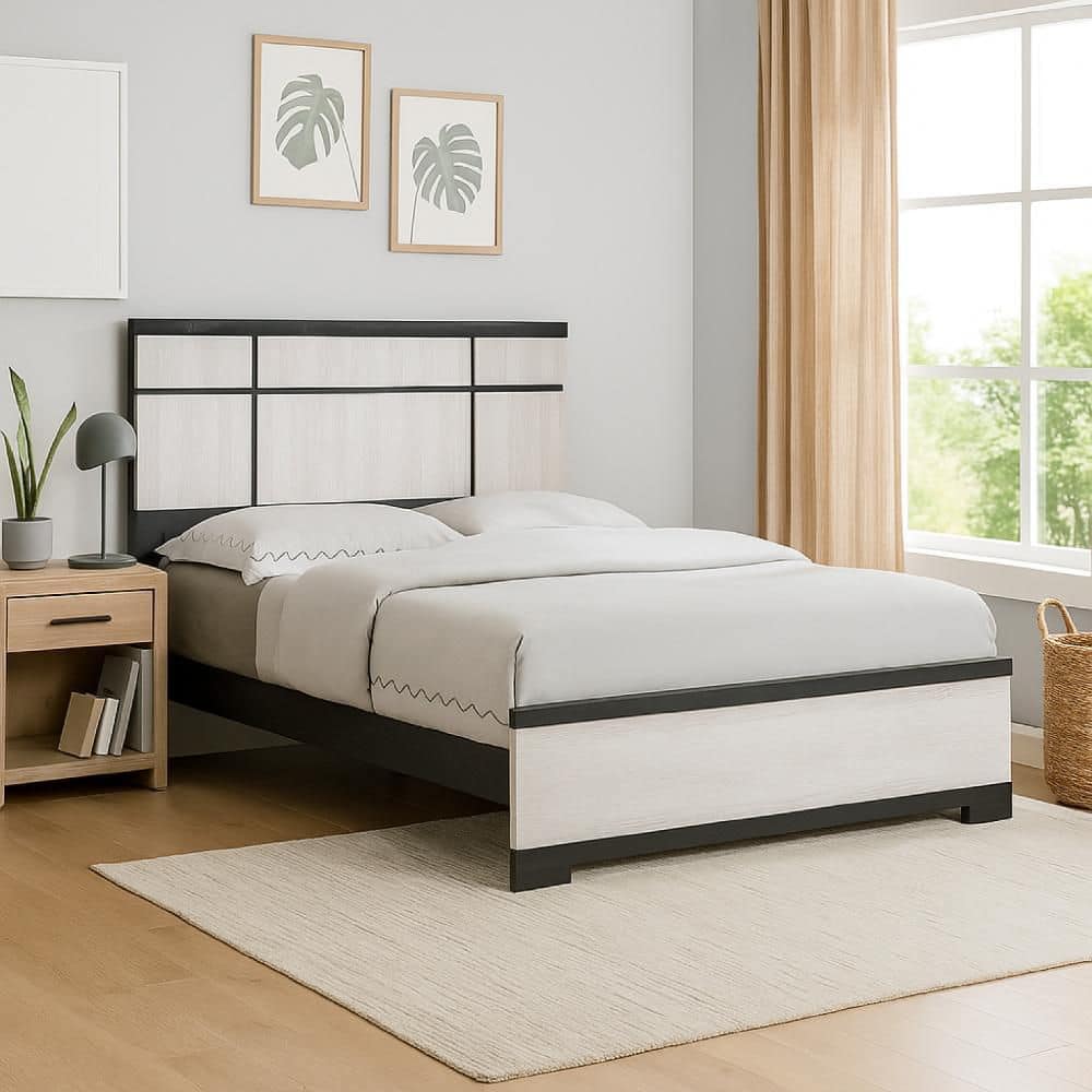 Ruthe Chalk White and Ebony Black Wood Frame King Panel Bed with Horizontal Trim Lines price history on PriceWatchPro