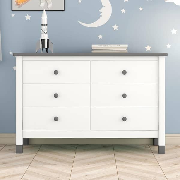 Harper & Bright Designs White and Gray Wooden 6-drawer 47 in. Wide Dresser