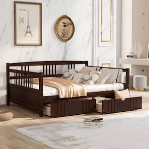 Espresso Wood Frame Full Size Daybed with 2-Drawer and Clean-lined Frame