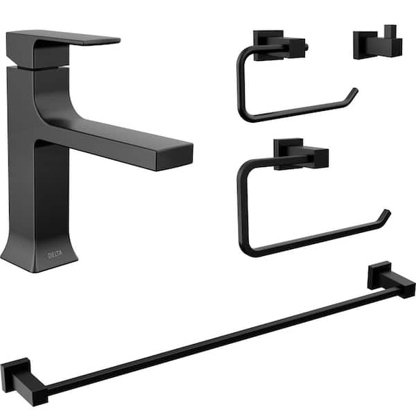 Velum Single Handle Single Hole Bathroom Faucet with Deckplate Included and Drain Kit Included in Matte Black