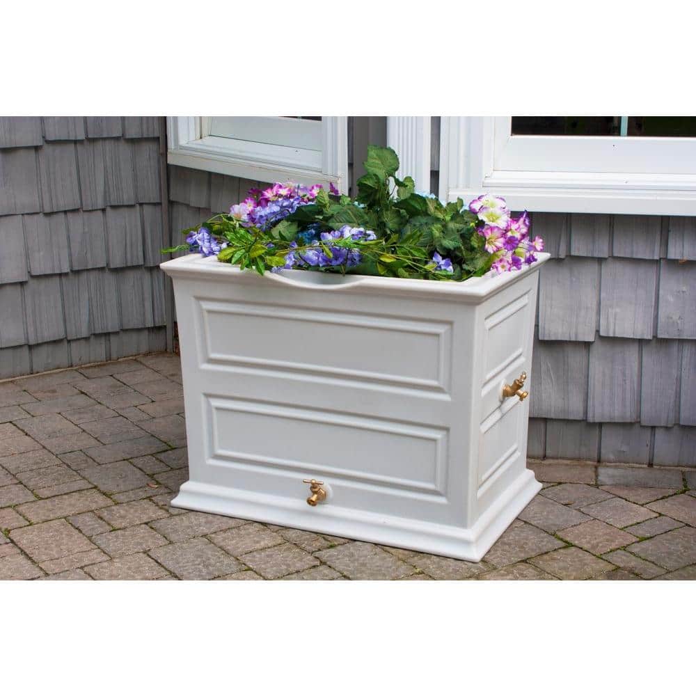 Savannah Light Gray Colonial Style 42 Gallon Rain Saver with Planter and Brass Spigots