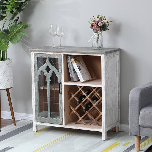 Luxury Living Solid Wood Loft Small Wine Rack Cabinet in White Distressed