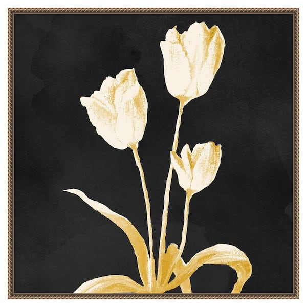 Amanti Art "Yellow Stillness on Black" by Michael Marcon 1-Piece Floater Frame Giclee Nature Canvas Art Print 30 in. x 30 in.