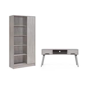 47 in. Grey Oak MDF Entertainment Center with 2-Drawer Fits TVs Up to 47 in. with Media Cabinet