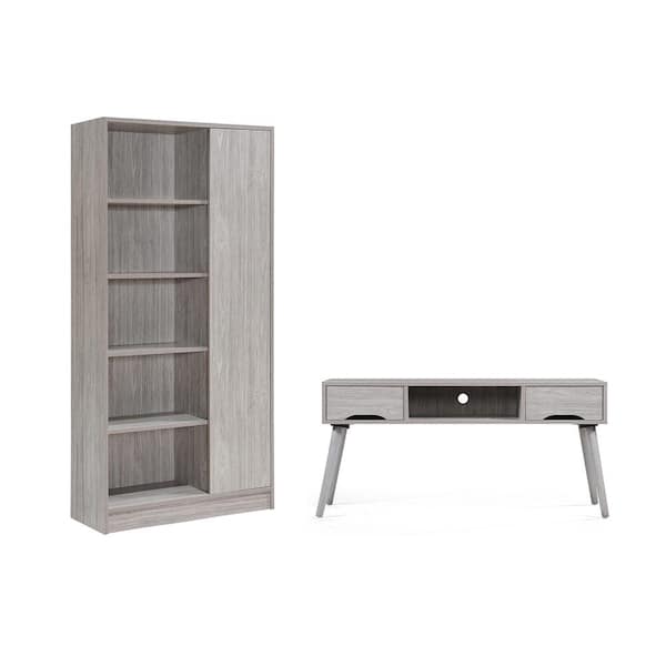 Unbranded 47 in. Grey Oak MDF Entertainment Center with 2-Drawer Fits TVs Up to 47 in. with Media Cabinet