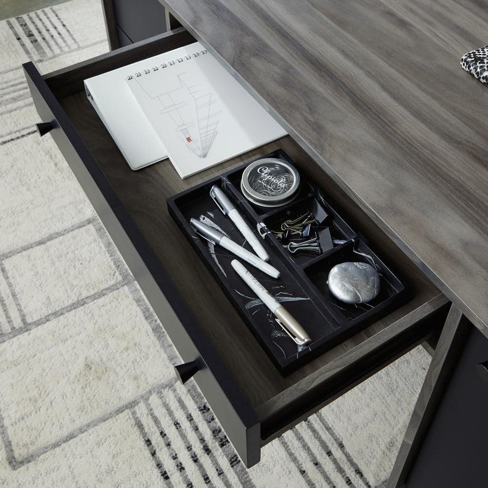 Executive Jet Acacia Double Pedestal Desk with Black Metal Accents