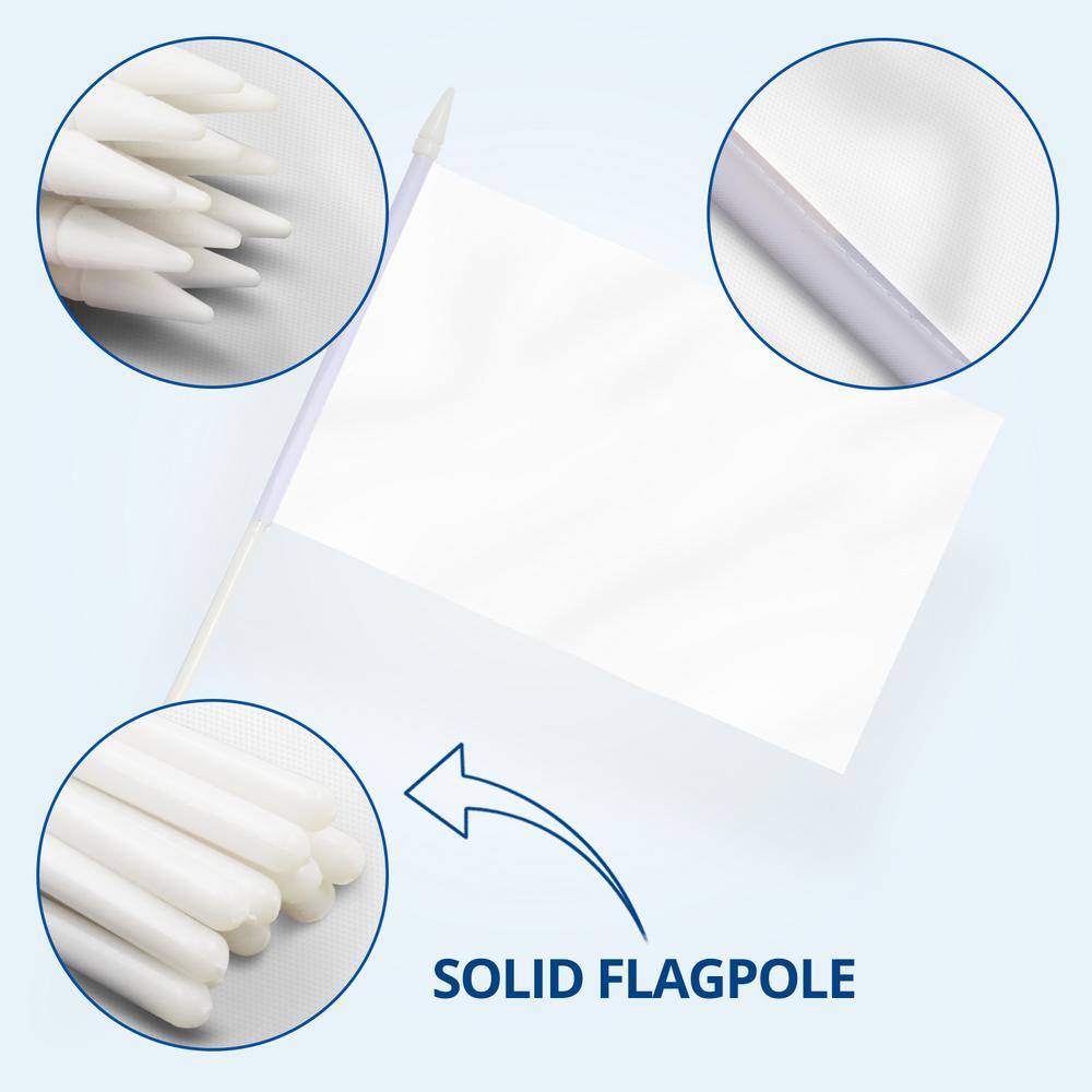 White Mini Handheld Polyester Flags with Plastic Sticks, 5x8 Inch, 12 Pack