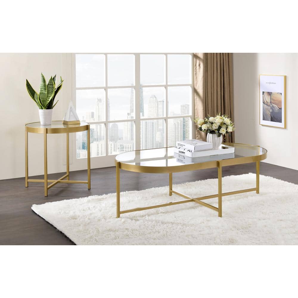 Charrot 24" Round Gold Metal and Glass End Table