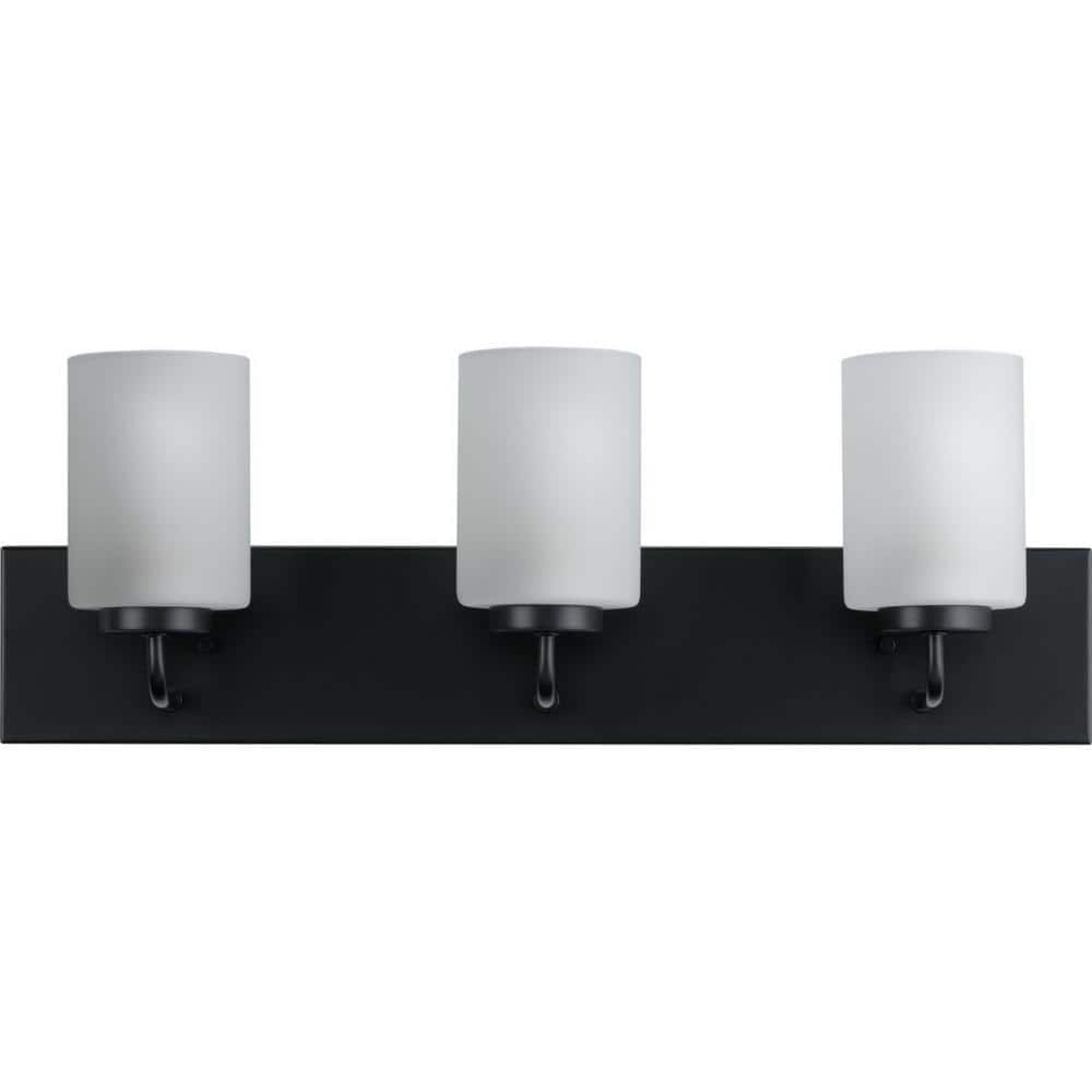 Matte Black 3-Light Bath Vanity with Etched Glass Shades
