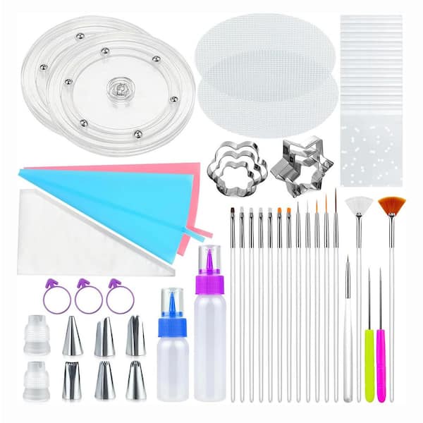 Acrylic Plastic Silicone Cookie Decorating Kit with Turntable Brushes Scribe Needle Bags Icing Bottle 112 pcs