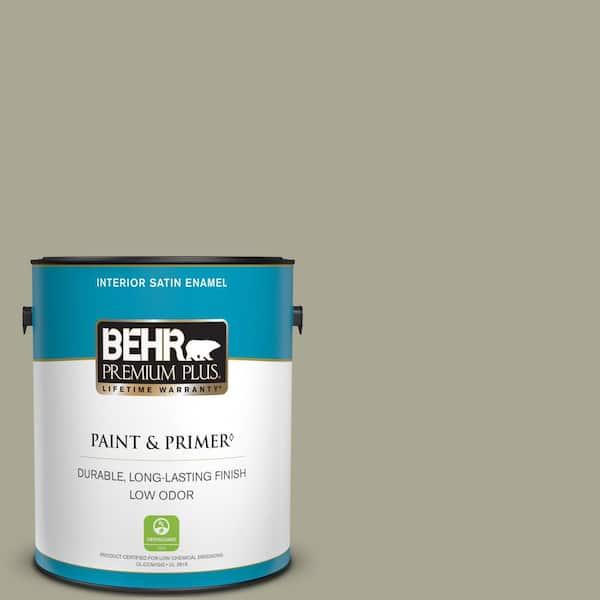 BEHR PREMIUM PLUS 1 gal. #N350-4 Jungle Camouflage Satin Enamel Low Odor  Interior Paint & Primer 740001 - The Home Depot