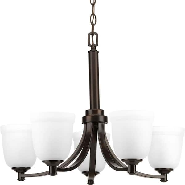 Progress Lighting Topsail Collection 5-Light Antique Bronze Etched Parchment Glass Coastal Chandelier Light