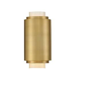 Beacon 8 in. W x 16 in. H 2-Light Burnished Brass Wall Sconce with White Frosted Glass Diffusers