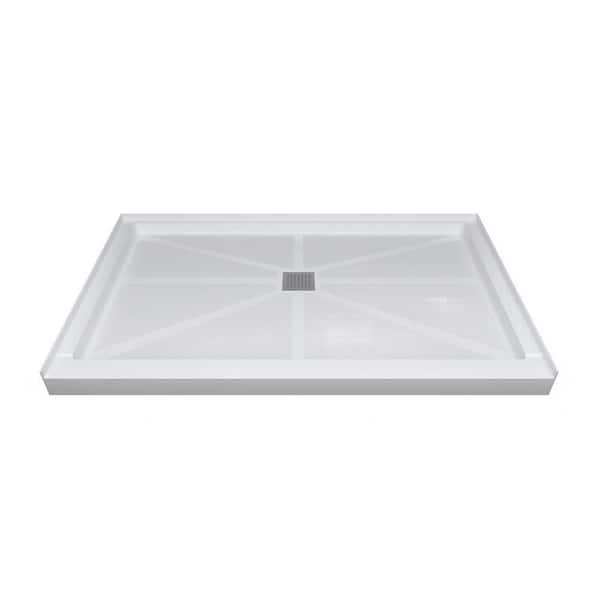 60 in. x 36 in. Single Threshold Alcove Anti-Slip Shower Pan Base with Center Drain in White