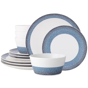 Colorscapes Layers Navy 12-Piece (Blue) Porcelain Coupe Dinnerware Set, Service for 4
