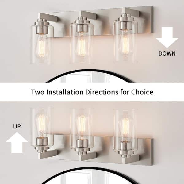 20.5 in. 3-Light Brushed Nickel Vanity Light with Clear Glass Shade